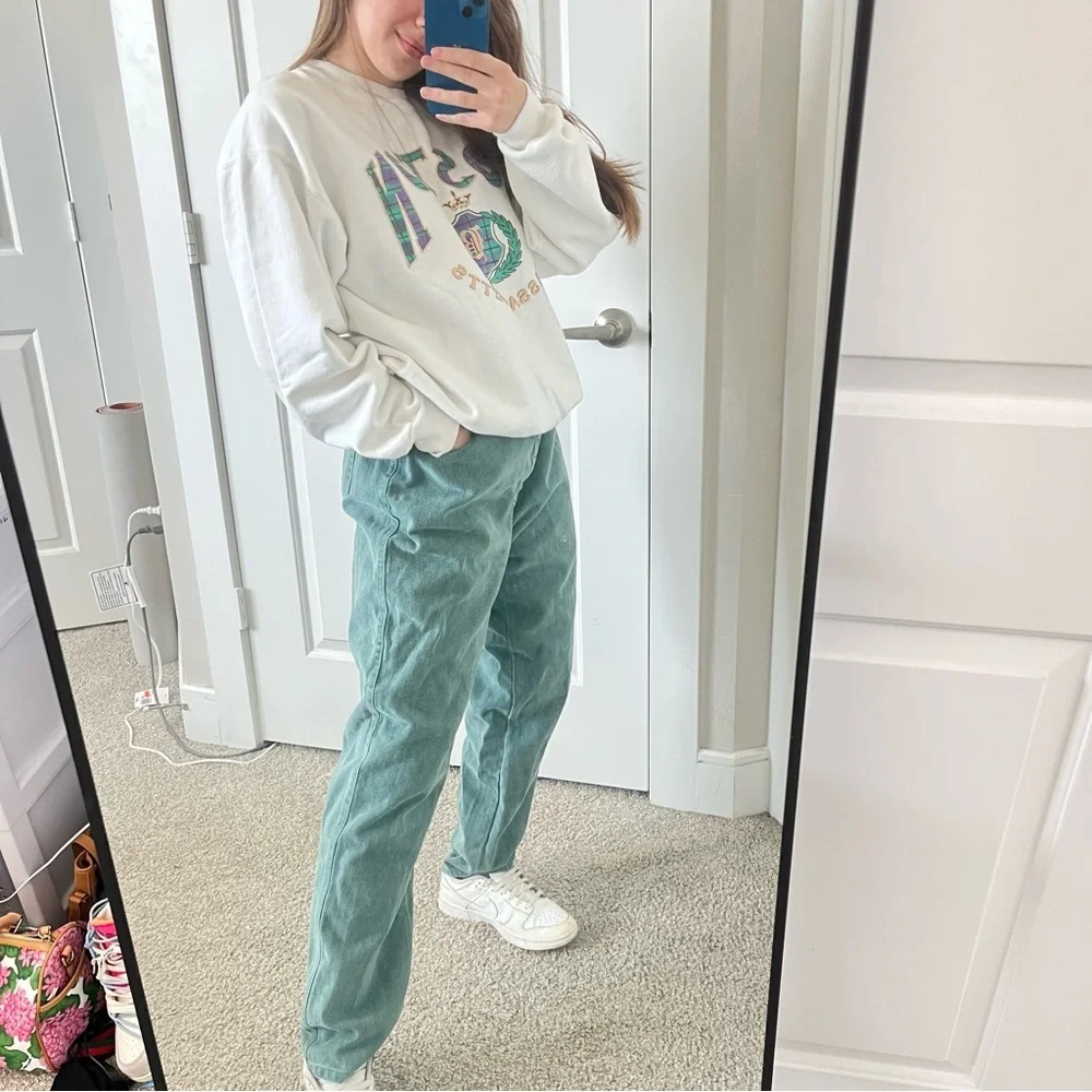 NO EXCUSES Vintage Green Mom Jeans Boyfriend sz. L - Picture 4 of 13